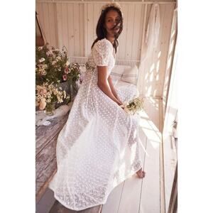 $900 Love Shack Fancy Castella Wedding Bridal Dress White Embroidered Ma…